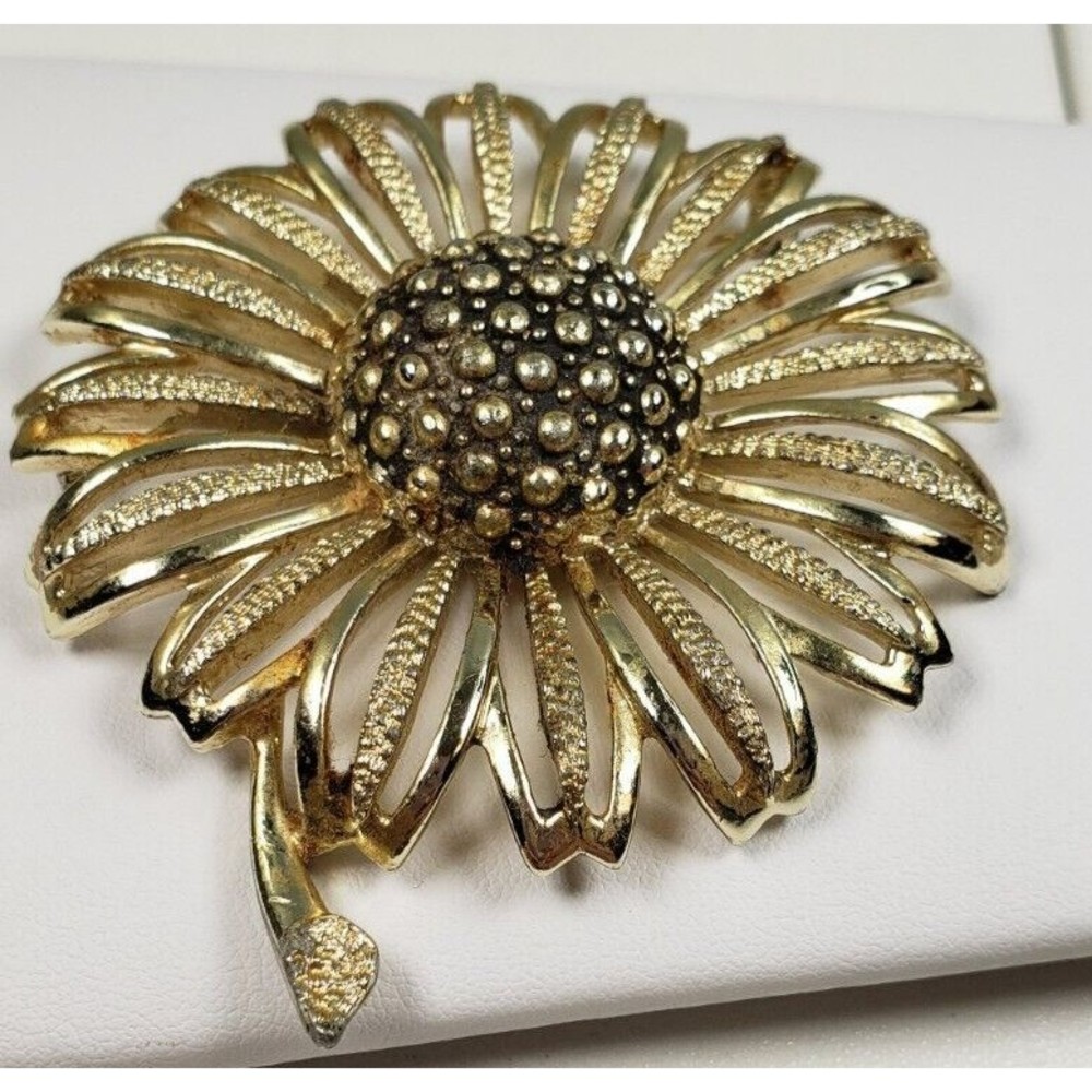 Vintage 1960's Flower Brooch Pin Signed Marked Sarah Coventry Gold Tone 3" Large - Picture 2 of 10